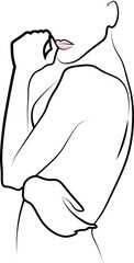 Girl illustrator line art on white background