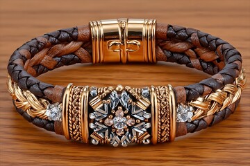 Classic braided wristwear with golden embellishments high resolution picture