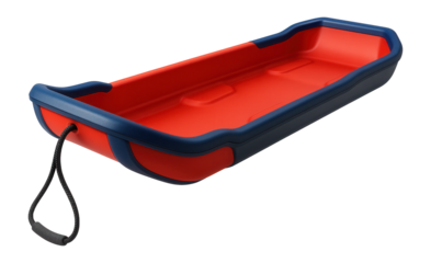Durable plastic rescue sled with pull rope for transporting injured skiers
