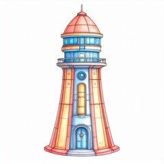 Whimsical Red And Blue Lighthouse Illustration