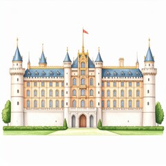 Fototapeta premium Watercolor Illustration of a Grand European Castle