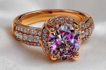 Closeup diamond ring in gold high resolution picture