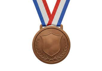 Isolated Bronze Medal with Laurel Wreath and Striped Ribbon