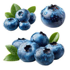 Blueberry with leaves isolated on white background. Clipping path.