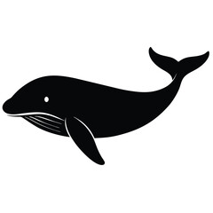 Blue Whale Silhouette Underwater Vector Illustration of Marine Life in the Ocean