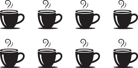 Collection of Eight Simple Black Coffee Cup Illustrations