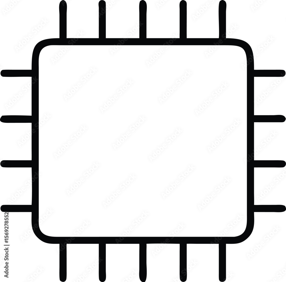Poster Simple black outline of a computer microchip with copy space