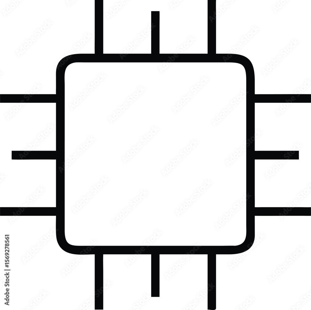 Poster digital processor icon: a minimalist icon of a digital processor, presented in a simple black and wh