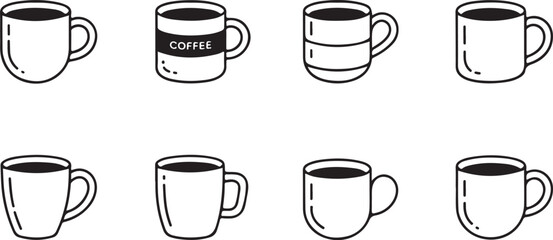 Collection of Coffee Mug Illustrations Simple Line Art Designs