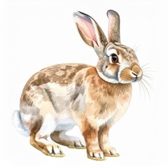Watercolor Painting of a Brown Rabbit on White Background