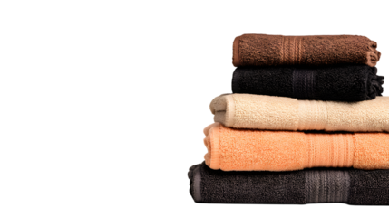 Stacked colorful spa towels isolated on a white background for relaxation and bathroom concepts