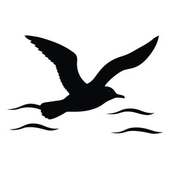 Seabird Silhouette Flying Over Ocean Vector Graphic Design for Coastal and Nature Themes