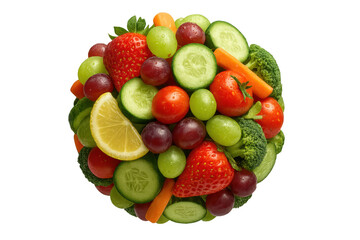 Colorful mix of fresh fruits and vegetables isolated on transparent background