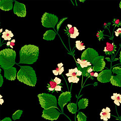 Pattern vector Strawberry berries color line. Summer flowers and berries. Harvest, farm products.