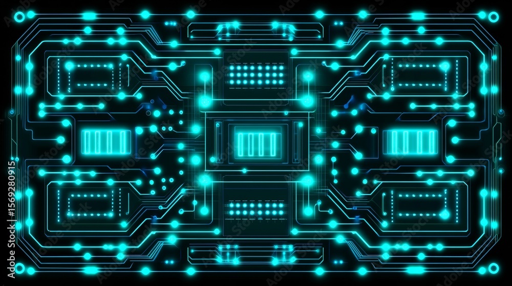 Wall mural futuristic digital networks with circuit designs and abstract technology on motherboard visuals