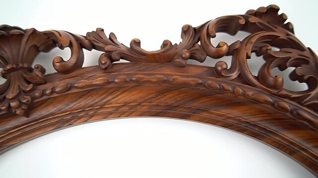 Detailed Dark Brown Ornate Wood Frame Featuring Carved Leaves and Scrolls on a White Background