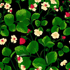 Pattern vector Strawberry berries color line. Summer flowers and berries. Harvest, farm products.