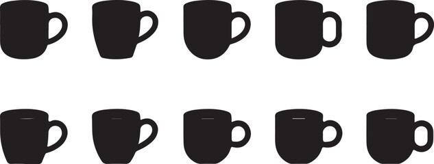 Collection of Simple Black Mug Silhouettes Perfect for Design Projects