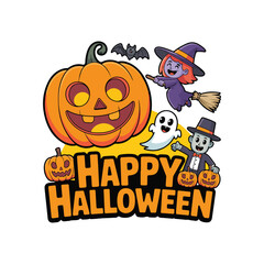 Cute Halloween Cartoon Character Vector Clip Art Set – Pumpkins, Witch, Ghost, Zombie and Bat Illustration