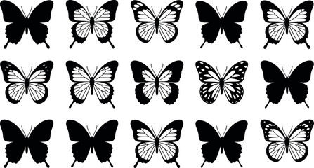 Butterfly vector silhouettes collection monochrome black and white art