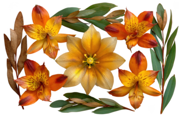 Orange and yellow floral arrangement isolated on transparent background