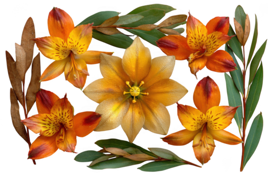 Orange and yellow floral arrangement isolated on transparent background