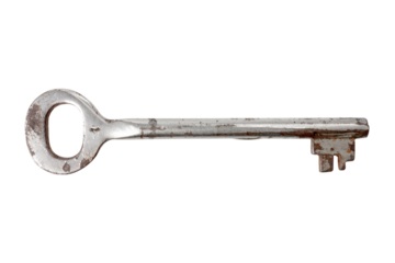 Antique key isolated on white background.