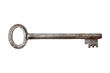 Antique skeleton key isolated on white background.