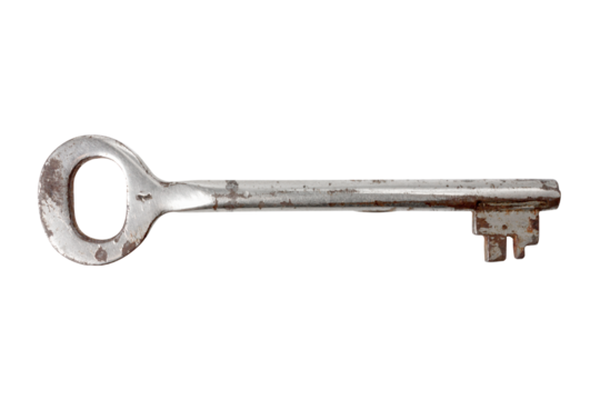 Antique key isolated on white background.