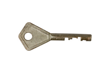 Vintage metal key isolated on white background.