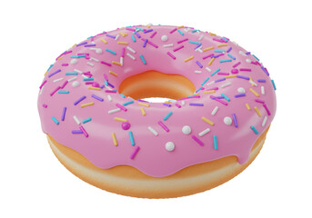 Isolated Sweet Donut with Pink Frosting and Sprinkles