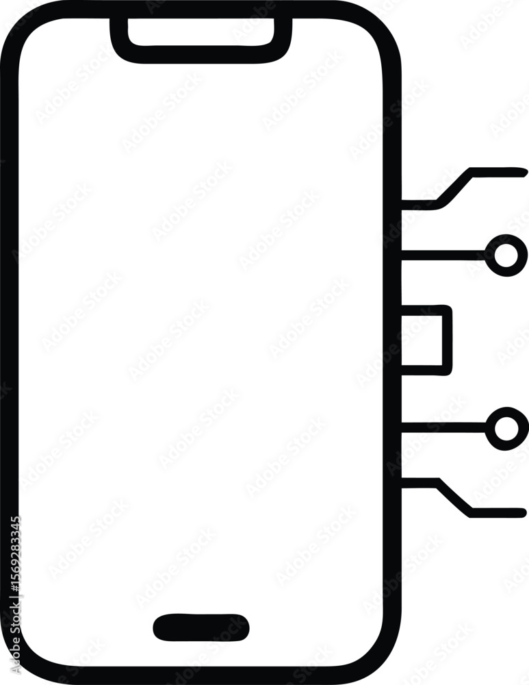 Poster Smartphone with connected circuit board elements and data flow lines