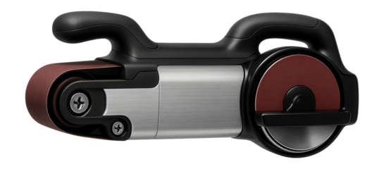 Portable combination woodworking tool with a belt sander and disc sander for on-site construction tasks.