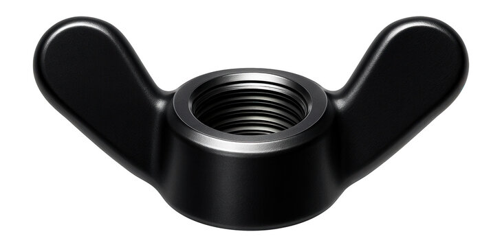 Black oxide-coated wing nut with a fine thread for precision instrumentation assembly.