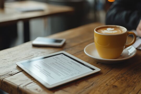 Savoring coffee and reading on a tablet cozy living room digital books warm atmosphere relaxed viewpoint comfort zone