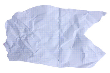 Crumpled grid paper sheet isolated on white background.