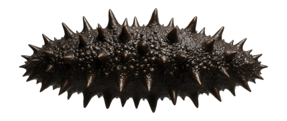 Thorny sea cucumber with spiky, dark brown skin and elongated body