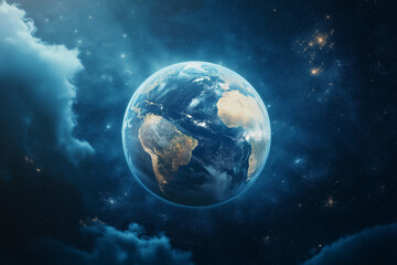 Obraz premium Cinematic shot of planet earth globe clouds and space background