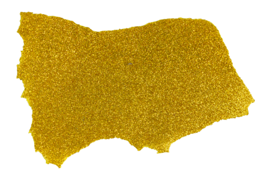 Gold glitter texture with irregular edges on a white background.