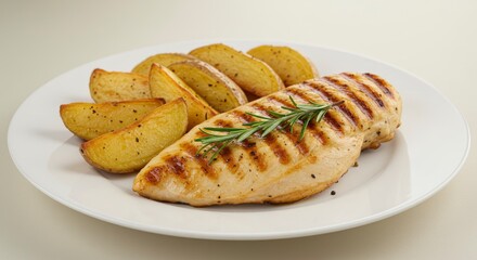 Grilled chicken breast with potato wedges