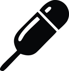 A simple black icon representing a pill or capsule on a white background suggesting medicine or health