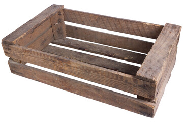 Vintage wooden crate box, rustic storage container isolated.
