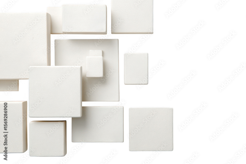 Fototapete White square blocks are arranged in a pile isolated on transparent background