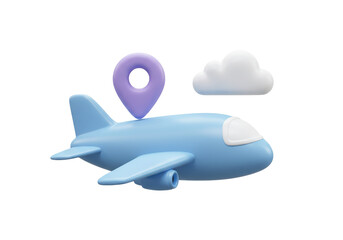 Isolated Airplane Icon with Map Pin Cloud