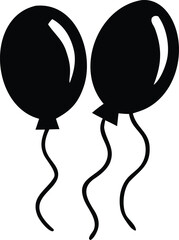 Two black balloons with wavy strings floating upwards against a white background symbolizing celebration and joy