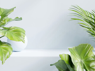 Blue shelf mockup with for product presentation.3d rendering