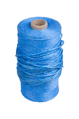 Blue spool of twine isolated on a white background.