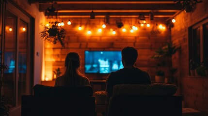 Cozy Evening Movie Night at Home Relaxing Indoor Lifestyle with Warm Glow and Comfort Vibes
