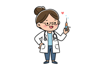 Smiling Female Physician Examining a Test Tube isolated on transparent baackground