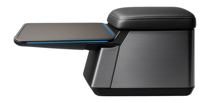 Foldable center console with built-in writing desk and storage bin